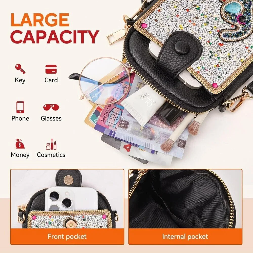 Women's Beaded Crossbody Bag Small Cell Phone Wallet Handmade Colorful